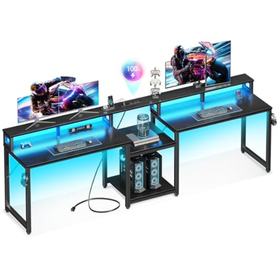Desk Setup L Shaped - โต๊ะสำหรับเล่นเกมสำหรับ 2 คน ความยาว 98 นิ้ว