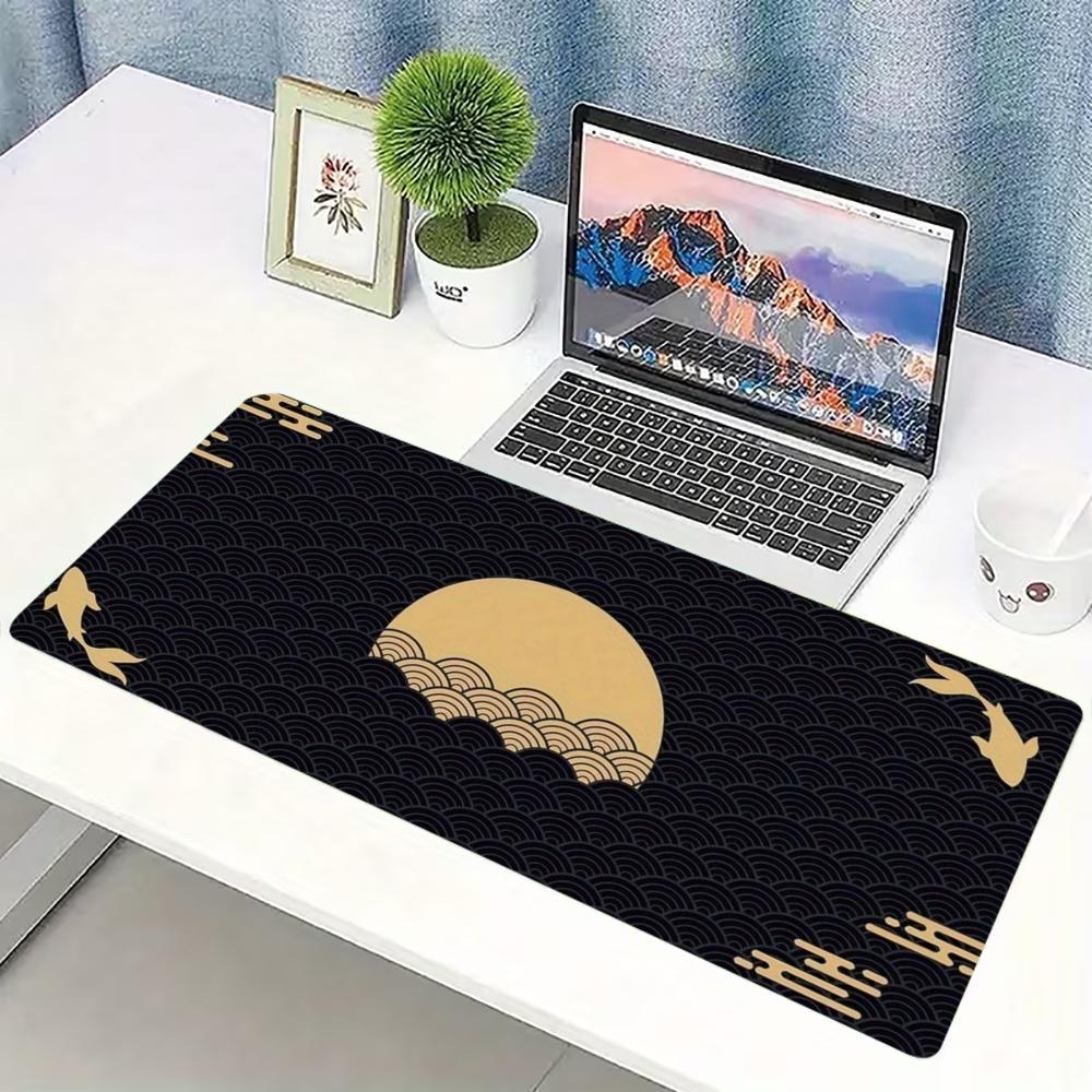 Desk Setup Pc And Laptop - แผ่นรองเมาส์เกมมิ่งลายปลาคาร์ฟพระจันทร์สีทองสไตล์ญี่ปุ่น ขนาดใหญ่ ฐานยางกันลื่น สำหรับแล็ปท็อป พีซี สำนักงาน
