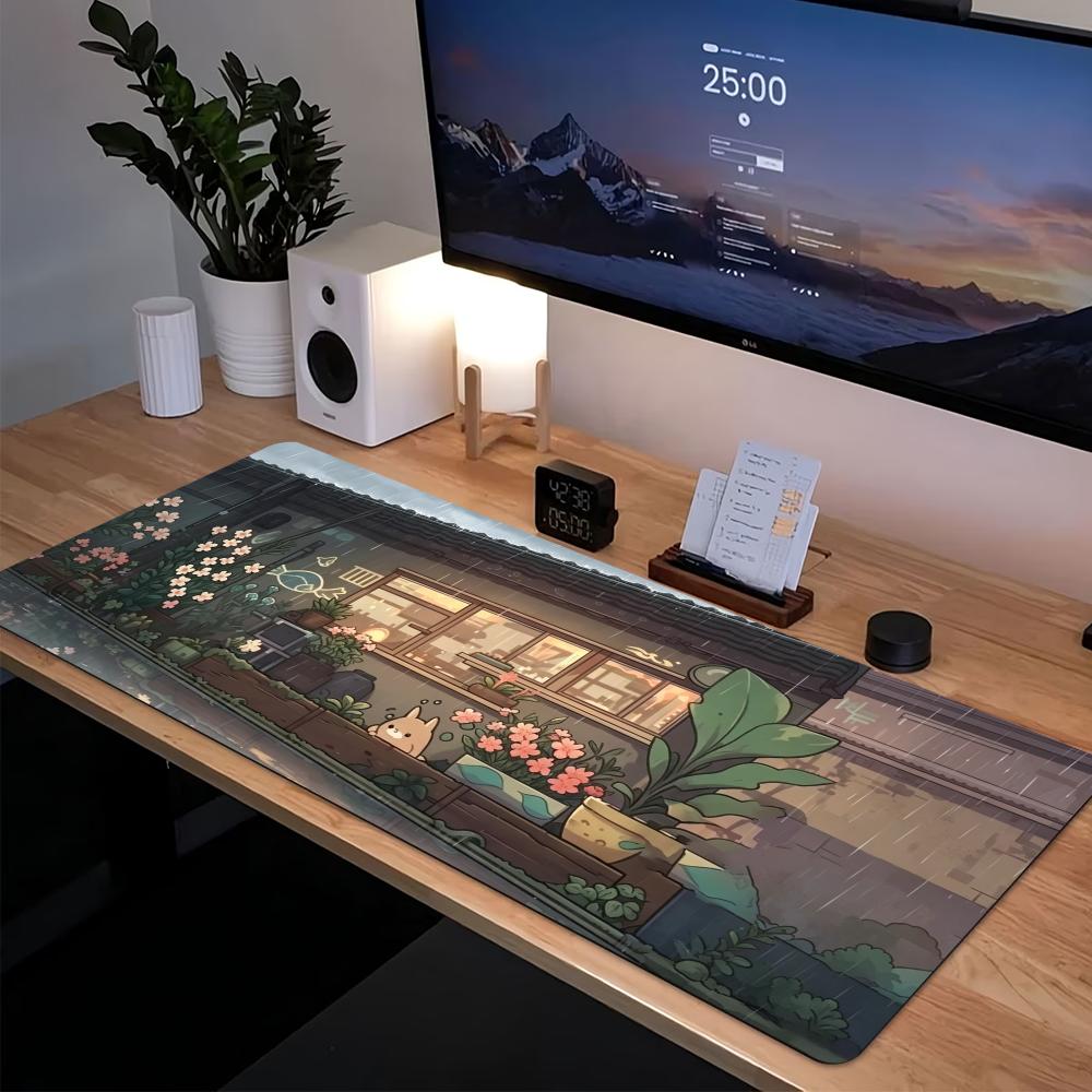 Desk Setup Pc And Laptop - แผ่นรองเมาส์เกมมิ่งขนาดใหญ่ลายอนิเมะสุดน่ารัก ฐานยางกันลื่น สำหรับตกแต่งโต๊ะคอมพิวเตอร์และแล็ปท็อป