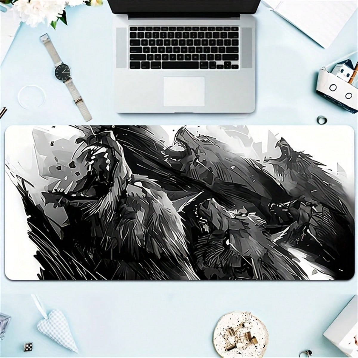 Desk Setup Pc And Laptop - แผ่นรองโต๊ะเกมมิ่งลายหมาป่าขนาดใหญ่ ใช้ได้กับคอมพิวเตอร์/แล็ปท็อป ฐานยางกันลื่น เหมาะสำหรับคีย์บอร์ดและเมาส์ ใช้ได้กับสำนักงาน คอมพิวเตอร์