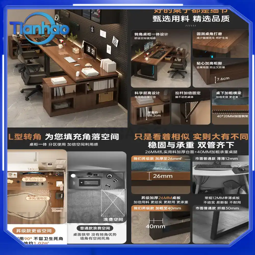 Desk Setup L Shaped - โต๊ะเกมมิ่งรูปตัว L พร้อมชั้นวางหนังสือสำหรับติดตั้งจอภาพคู่ สำหรับสถานีทำงานที่บ้านและโต๊ะเข้ามุมสำหรับผู้ใช้สองคน