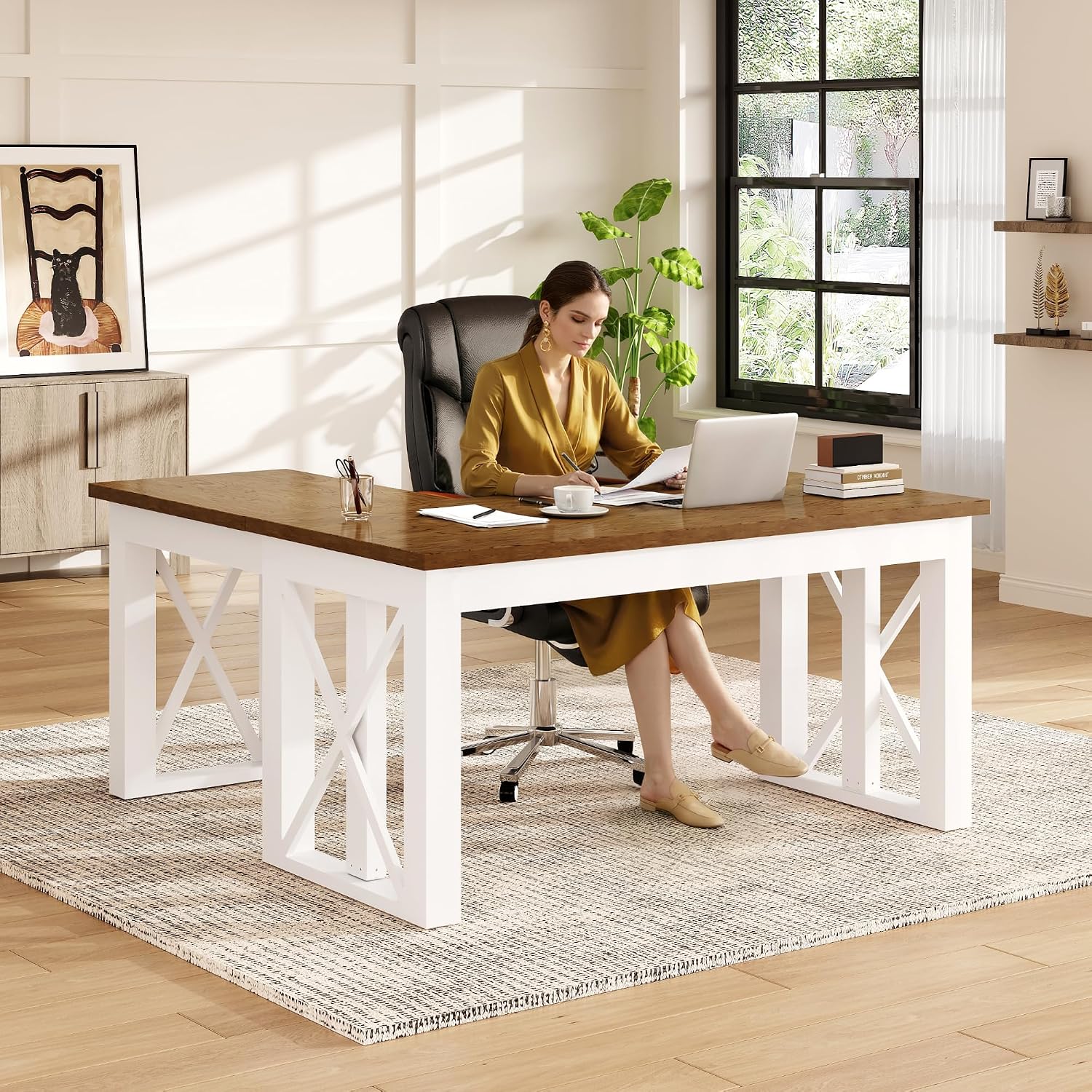 Desk Setup L Shaped - โต๊ะทำงานทรงตัว L พร้อมลิ้นชัก ขนาด 55x48 นิ้ว