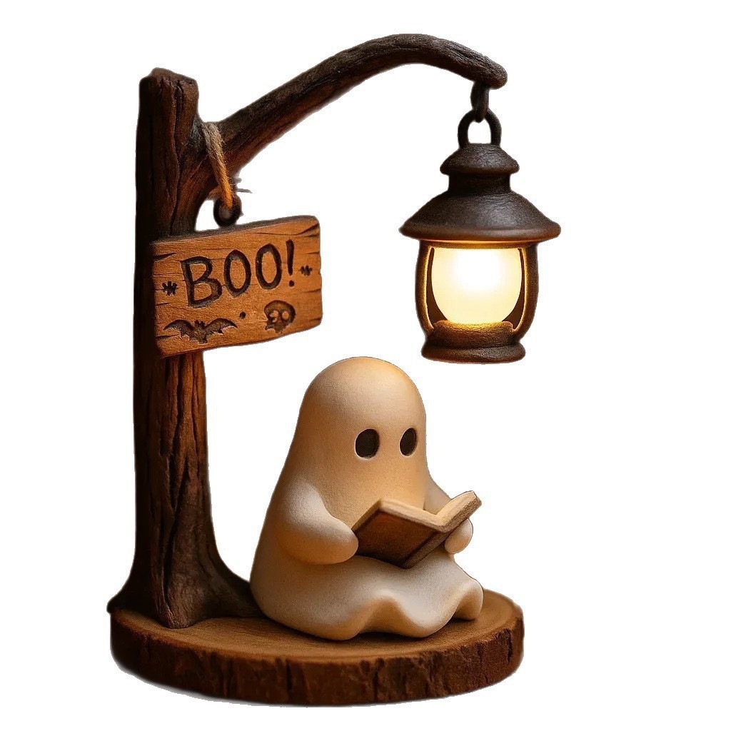 Desk Setup Lamp - โคมไฟอ่านหนังสือรูปผี ขนาด 4.3x3.14x6.3 นิ้ว ทำจากเรซิน ไฟกลางคืนสุดหลอนสำหรับวางบนชั้นหนังสือ