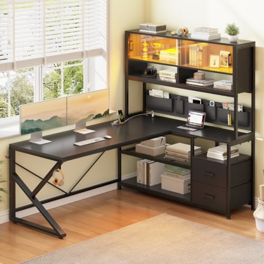 โต๊ะเกมมิ่งรูปตัวแอล พร้อมชั้น - Desk Setup L Shaped บทวิจารณ์และราคา