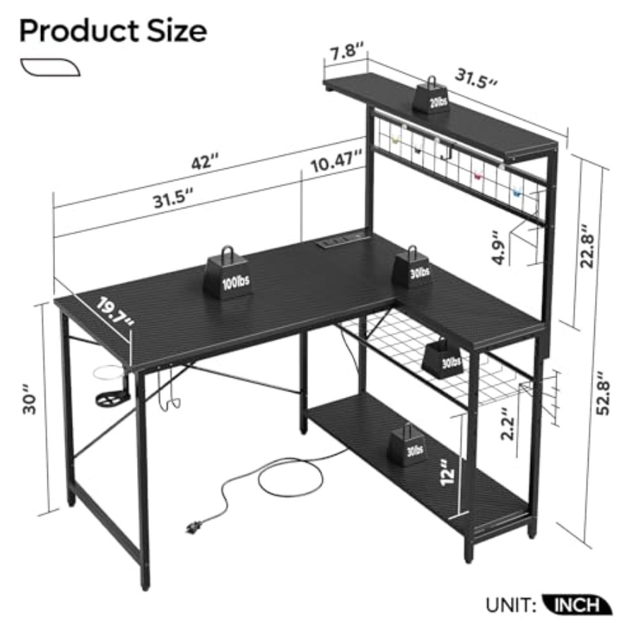 โต๊ะเกมมิ่งขนาด 42 นิ้ว พร้อมช - Desk Setup L Shaped บทวิจารณ์และราคา